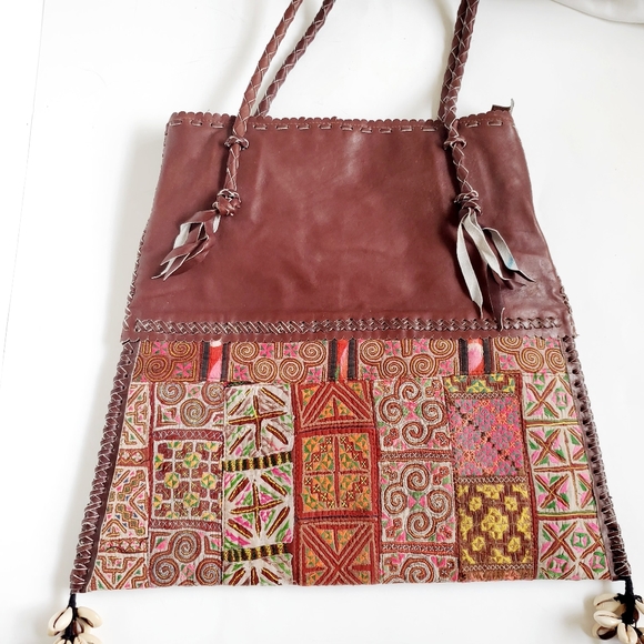 Colorful Leather Tote Bag embroidery Thailand - Picture 2 of 16